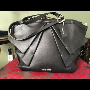NWT extra large BeBe leather black fanned purse